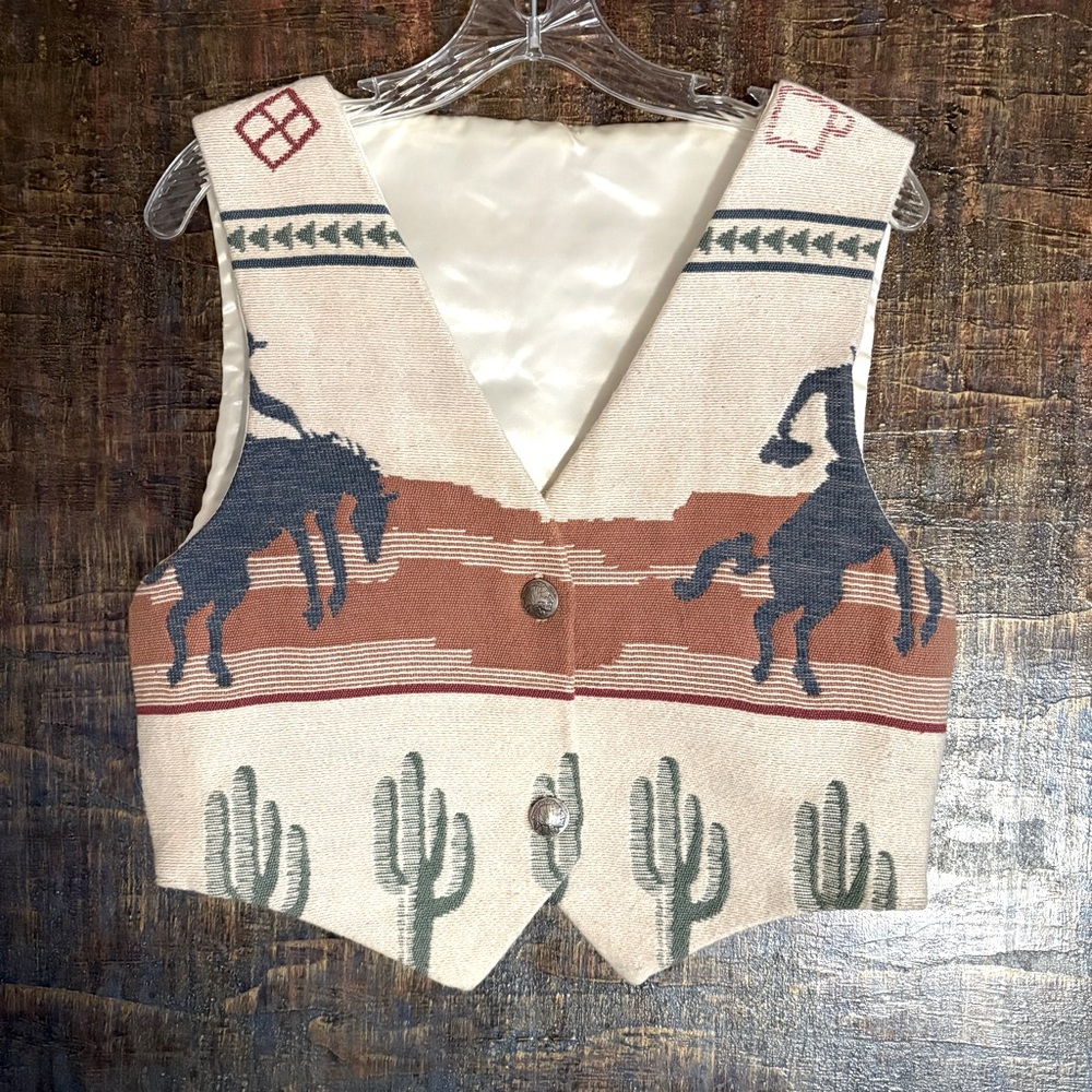 Vintage Cream Western Cactus & Horse Patterned Vest